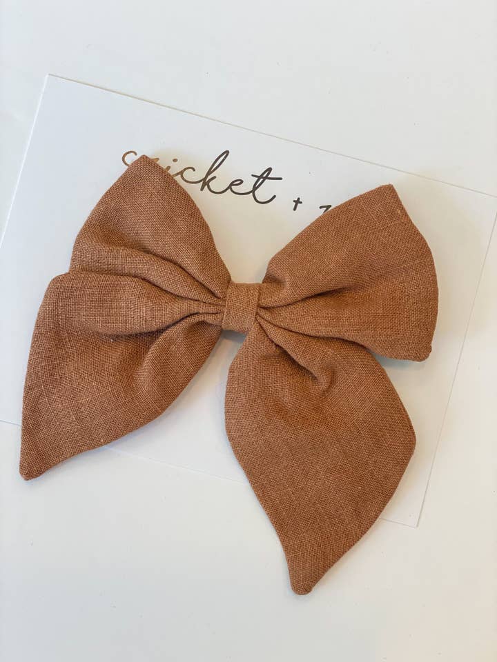 Oversized Linen Bow Clip | Caramel for wholesale by Cricket and Ruby