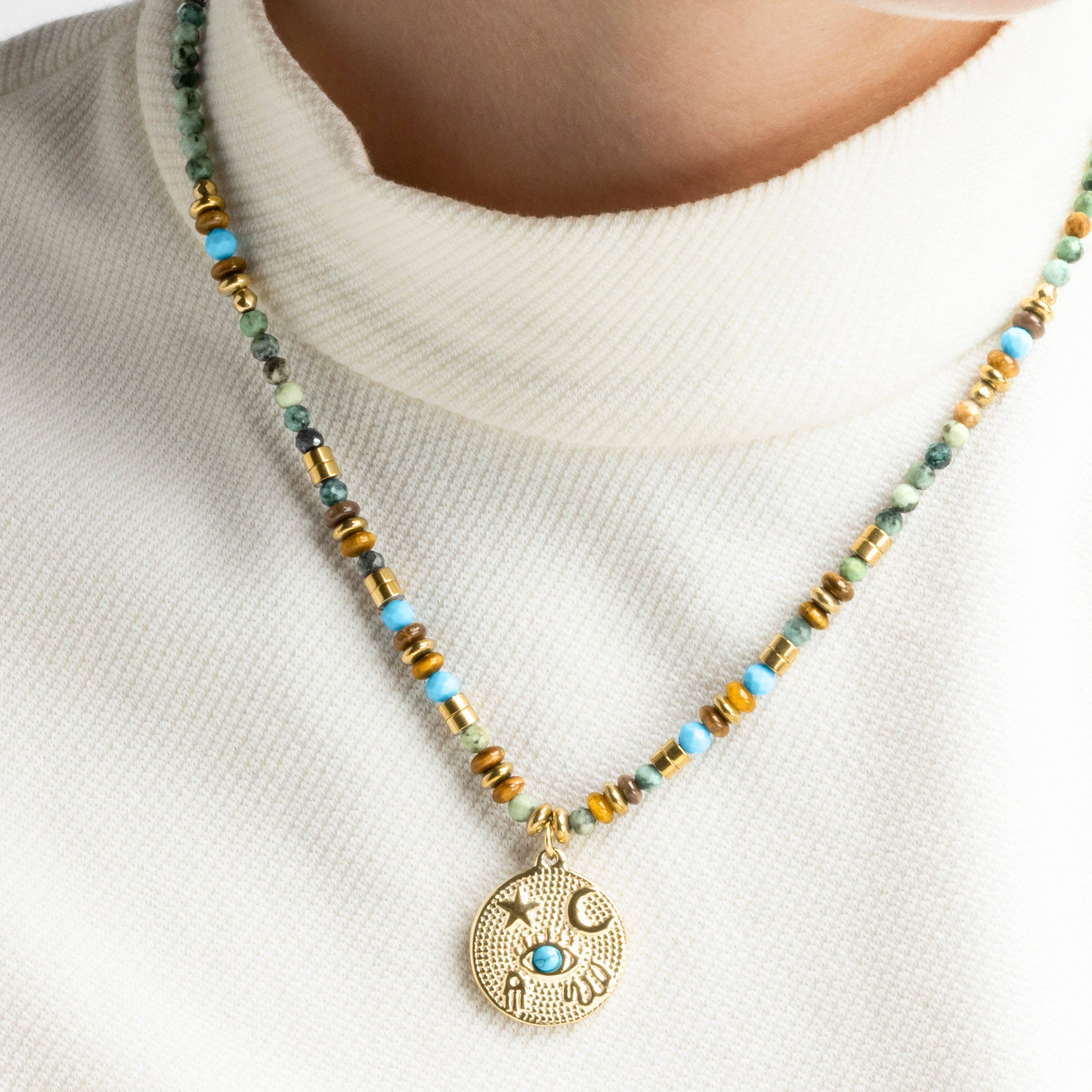 Luxenter - Wholesale Pendant/Charm Necklace - Collar con Multicolor Piedra Natural acabado oro 18k - Salki5