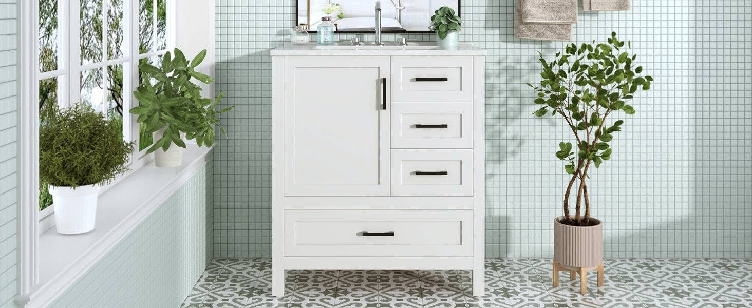 39F Inc. - Vente Armoire - Meuble-lavabo blanc de 30" avec lavabo et tiroirs à fermeture douce41