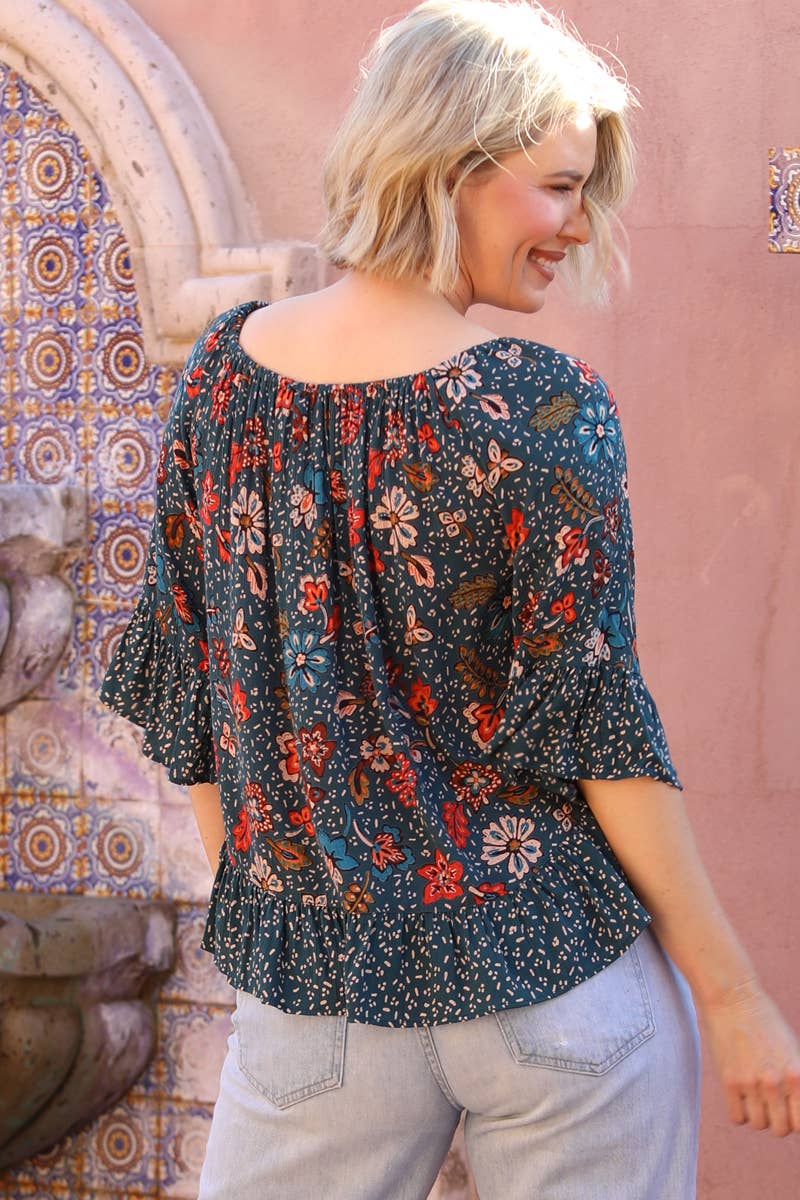 Nostalgia - Wholesale Blouse - Women's - N2R89-FQ73-FQ74 FLARE SLEEVE TWIN PRINT BLOUSE3