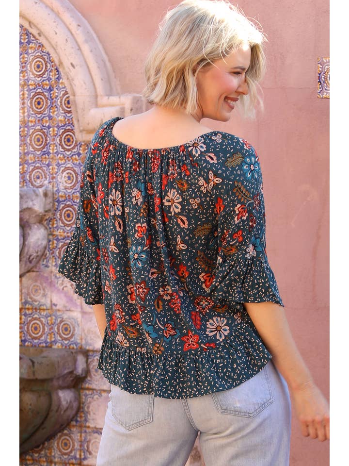 Nostalgia - Wholesale Blouse - Women's - N2R89-FQ73-FQ74 FLARE SLEEVE TWIN PRINT BLOUSE3