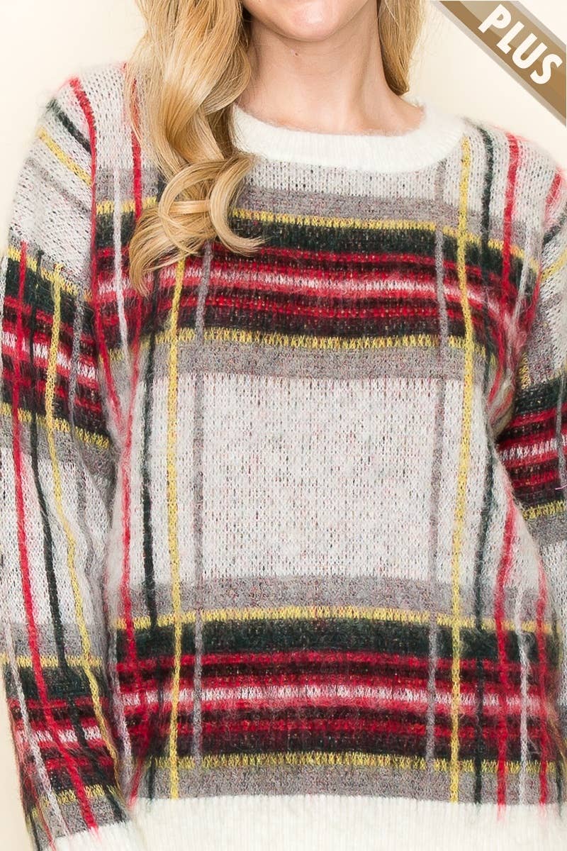 IVORY 11082LP108I - PLUS SIZE - SID CHECK SWEATER for wholesale on Faire2