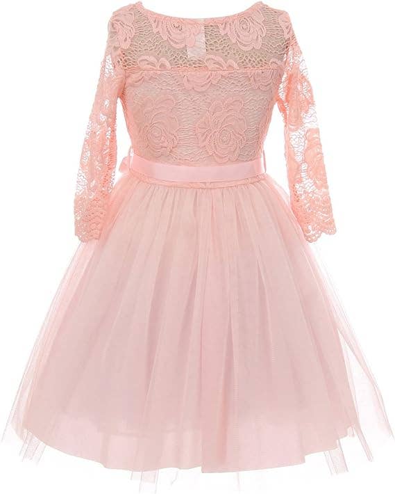 iGirlDress - Wholesale Dress - Kids - Little Girls 3/4Sleeve Floral Lace Corsage Flower Girl Dress4