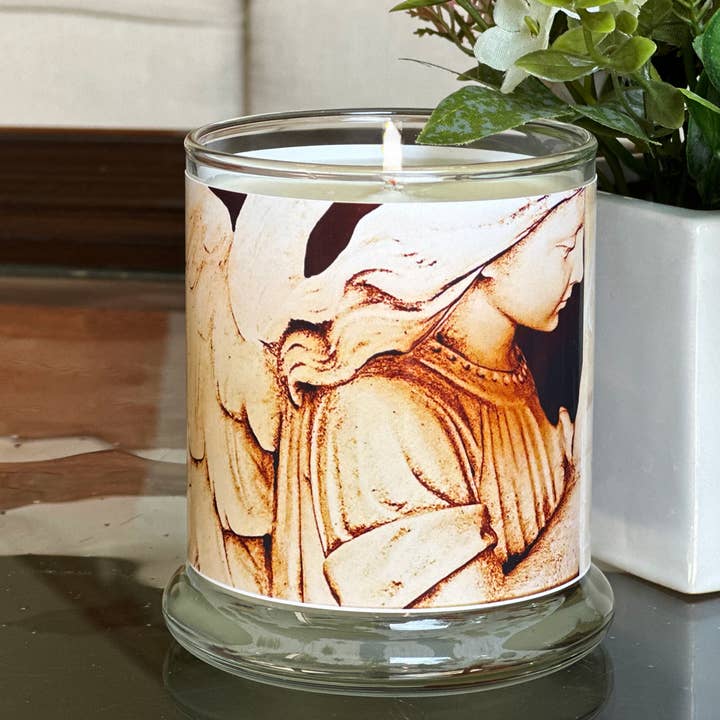 VELA DE 10oz ARCANJO MIGUEL ANJO GUERREIRO - DIVINA MISERICÓRDIA por atacado de Abba Christian Products