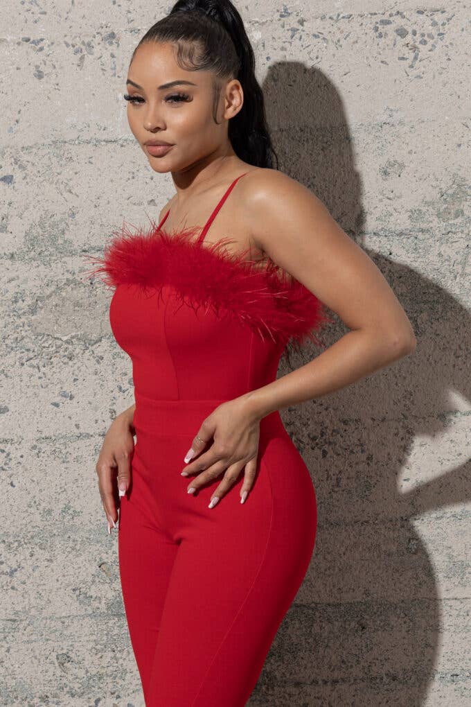 Melrose with Love - Vente Combinaison – femme - COMBINAISON EN CRÊPE À BAS CLOCHE AVEC PLUMES7