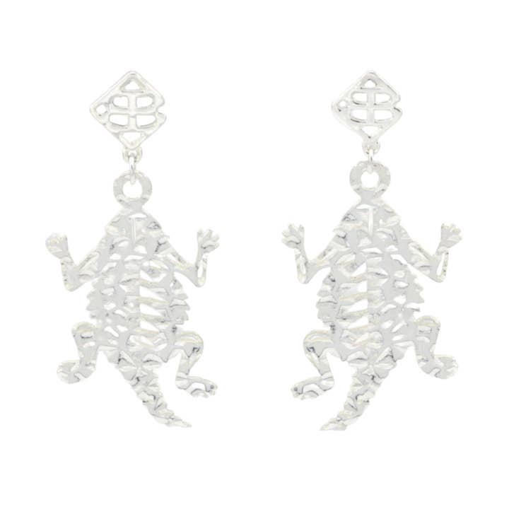 TCU Silver Horned Frog Earring with BC Logo for wholesale by Brianna Cannon