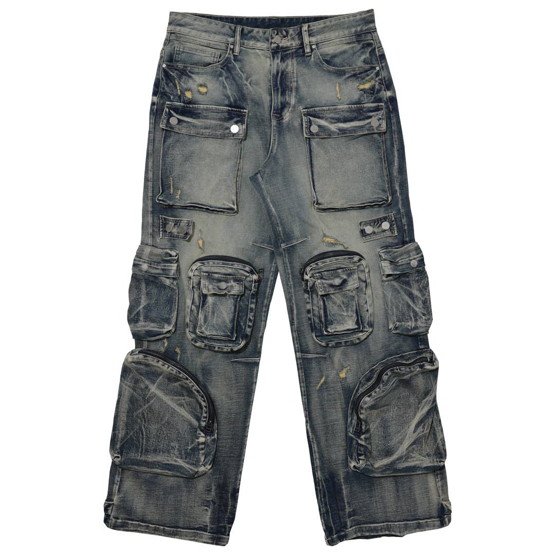 First Row - Vente Jean – homme - Pantalon cargo large en denim utilitaire Y2K8