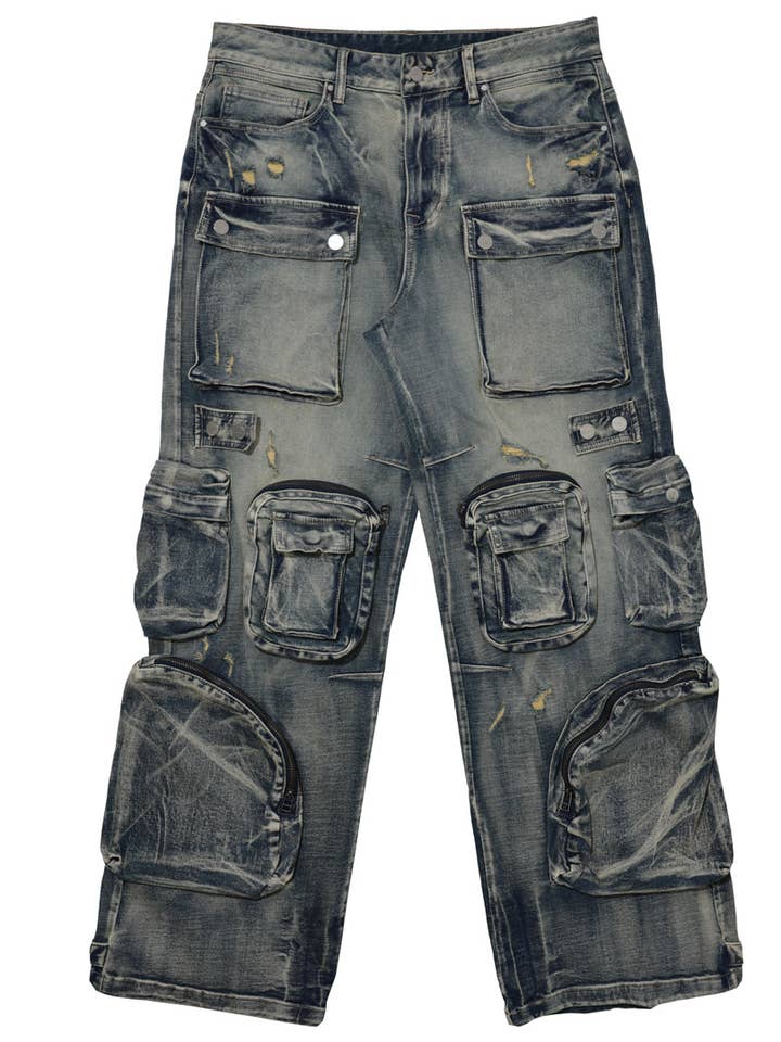 First Row - Wholesale Jeans - Men's - Y2K UTILITY CARGO DENIM PANTS8