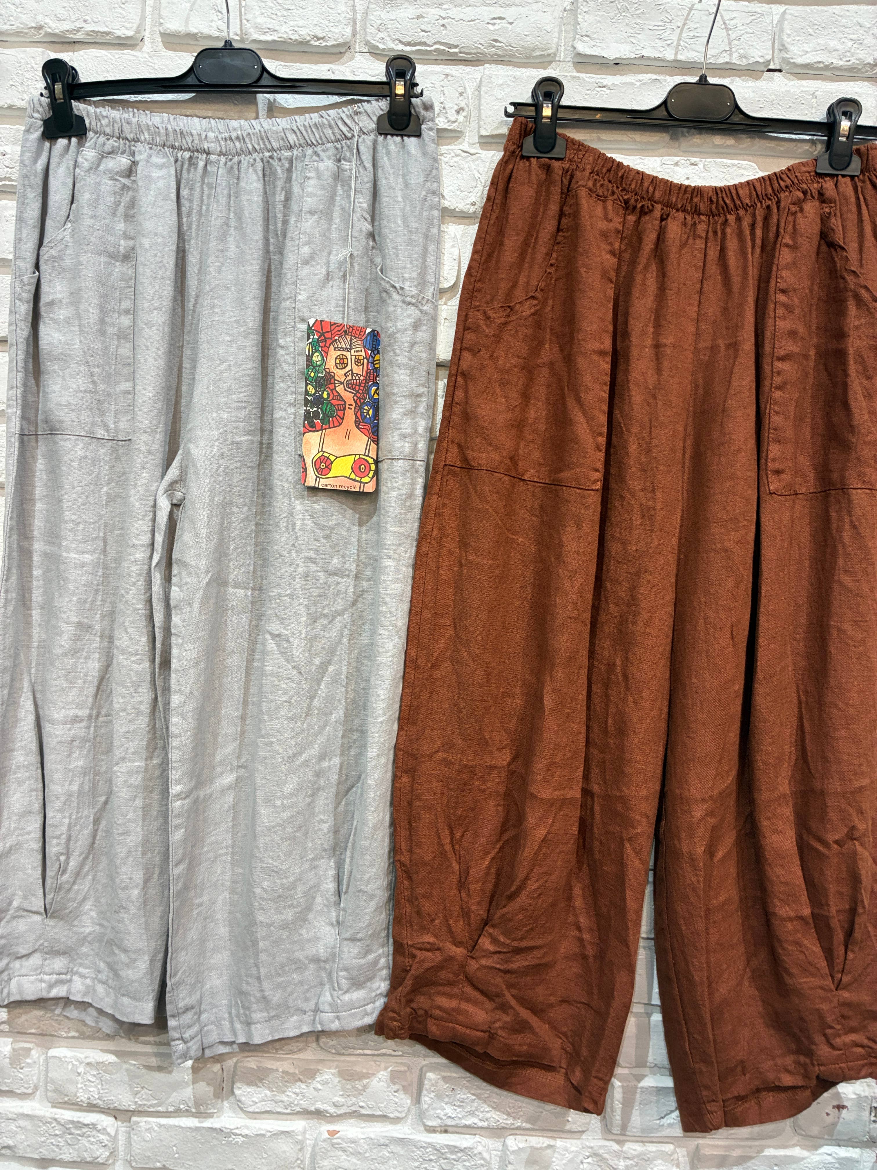 la maison des fibres naturelles - Vente Pantalon – femme - pantalon large en lin 6353 +size 100% linen made in Italy36