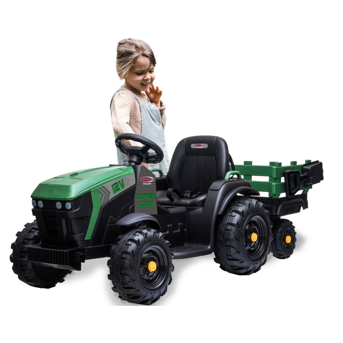 mhw24 – wholesale Toy car/truck – Child – Ride-on tractor Super Load with trailer green 12V0