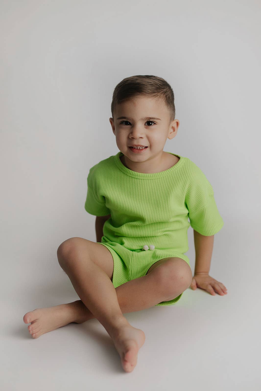 Three Little Tots – wholesale Top & short set – Kids – Lime Green Summer Waffle Toddler Top & Bottom Set8