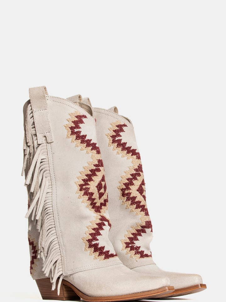 METISSE - Wholesale Boots - Women's - Off white suede Texan boots DX22051