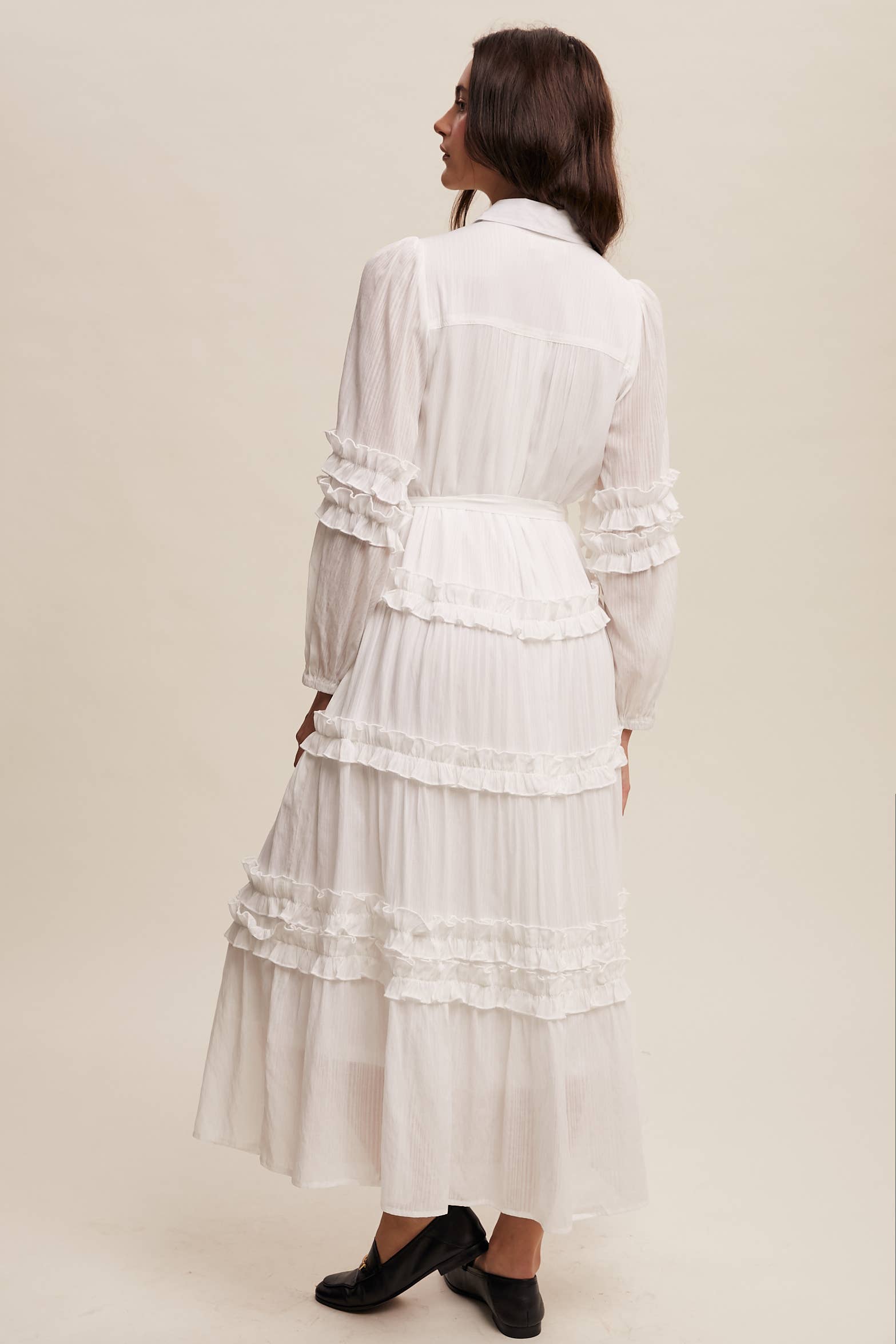 Listicle - Wholesale Dress - Women's - Ruffled Belted Maxi Shirt Dress LD14967