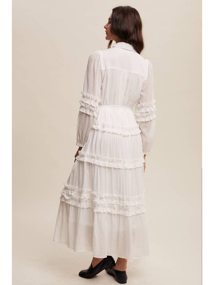 Listicle - Wholesale Dress - Women's - Ruffled Belted Maxi Shirt Dress LD14967