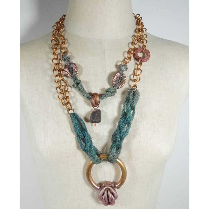 Braided Industrial Mesh Knit Chain Collage Necklace for wholesale by Sarah Cavender Metalworks