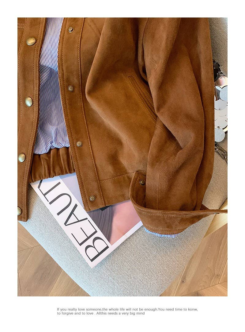 Brown Lockere, lässige Kurzjacke mit Taschen für den Großhandel auf Faire4