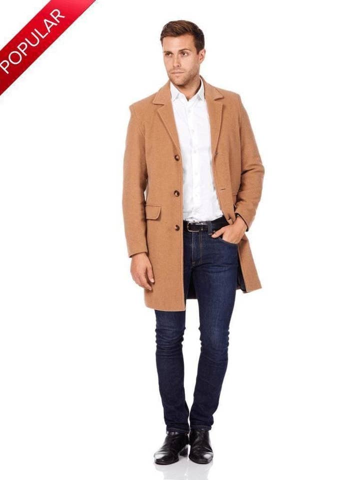 De La Creme MAN - Pardessus en mélange de laine simple boutonnage pour homme pour la vente par De La Creme Fashions