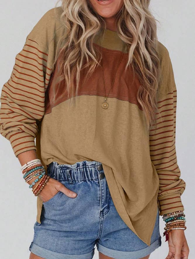 UNISHE - Wholesale Tunic - Women's - Color Block Stripe Long Sleeves Top AXR06410