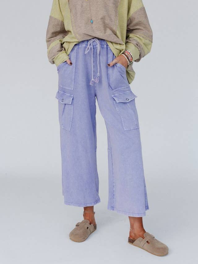 Three Bird Nest - Wholesale Pants - Women's - Cargo Cascade Wide Leg Pants - Peri Blue
