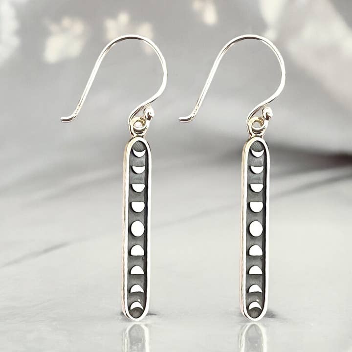 925 Sterling Silver Moon Phase Earrings - Length 34mm, Allergy Friendly, With Silicone Ear Stoppers - OHR925-160 for wholesale by MadamLili