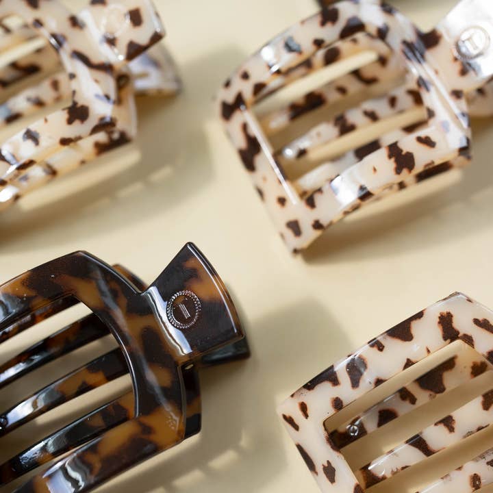 TELETIES - Wholesale Hair Clip - Women's - Square Flat Hair Clip | Med. | Blonde Tortoise