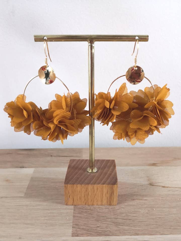 Charlotte earrings, flowers, bohemian - Mustard yellow for wholesale by Un Amour de Bibi