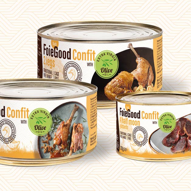 FoieGood - The Foie Gras Alternative - Vendita all'ingrosso Pasti pronti a lunga conservazione - MEZZELUNE CONFIT 320 g - Ventricini di Anatra