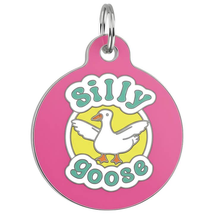 Enamel Dog Tag w/ Scannable Pet ID - Silly Goose *Pink for wholesale by Bad Tags