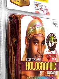 STRETCHABLE HOLOGRAPHIC DURAG (GOLD) for wholesale by MI Hair Distribution