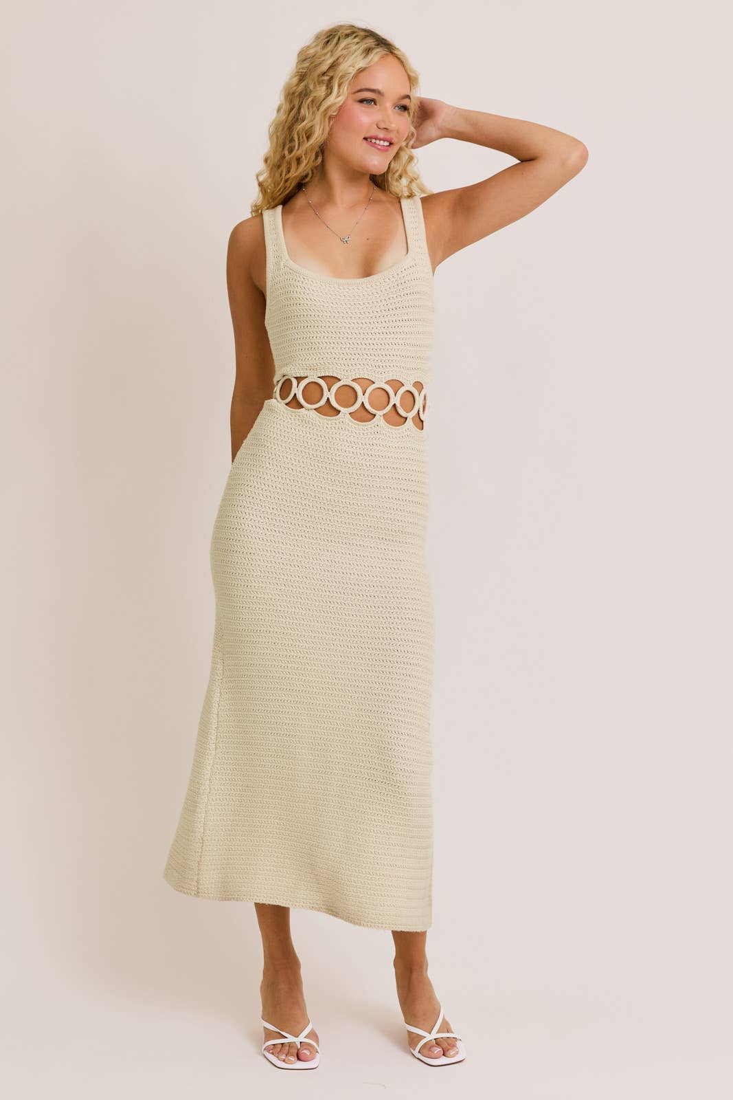 LE LIS - Wholesale Dress - Women's - SQUARE NECK SLEEVELESS CROCHET MIDI DRESS7