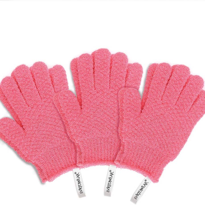 EvridWear - Wholesale Exfoliating Gloves/Mitts - Evridwear Exfoliating Bath Gloves for Shower Spa, Full Finger, Pink Series7