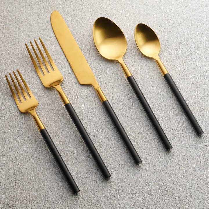 Kadra Kitchenware - Wholesale Flatware Set - Vikko Dine Cove Brushed Gold 20 Pc Flatware Set