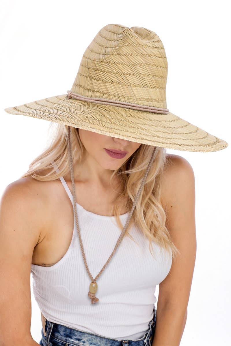 Natural Wide Dome Brim Rush Straw Woven Lifeguard Hat for wholesale on Faire2