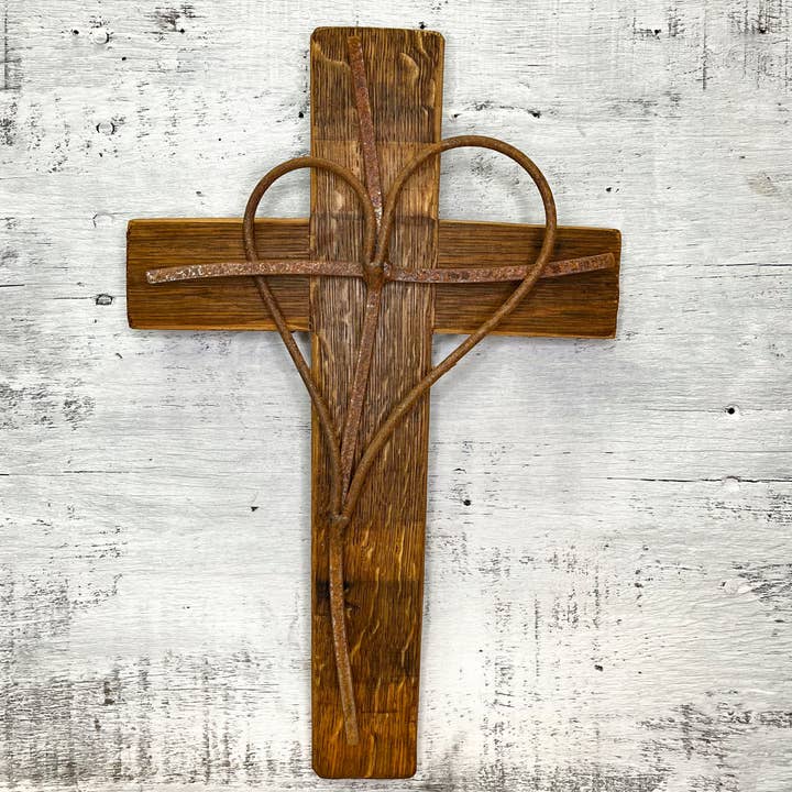 Barrel Werks - Wholesale Wall Cross - 18" Heart Wine Barrel Cross
