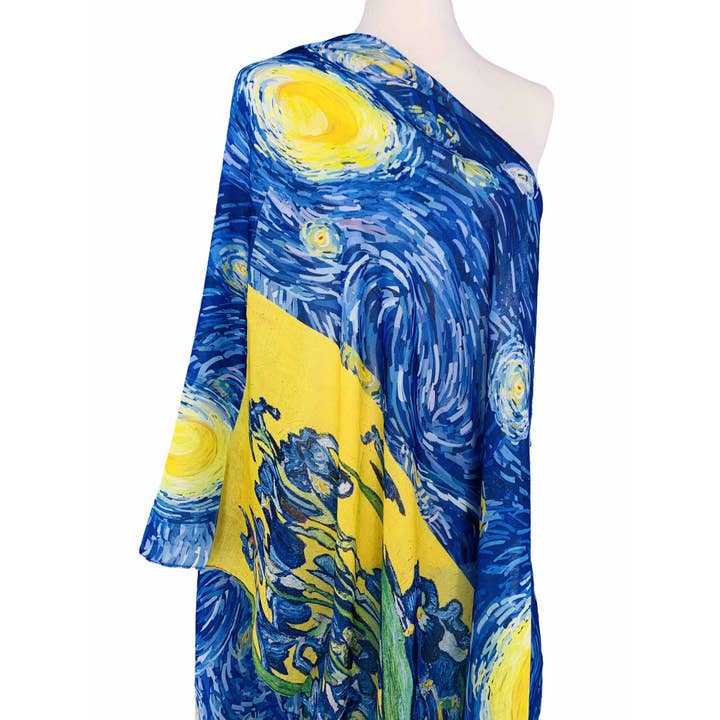 JC Sunny Fashion - Wholesale Scarf - Women's - JC071119 Blue-Yellow Starry Night & Irises Scarf1