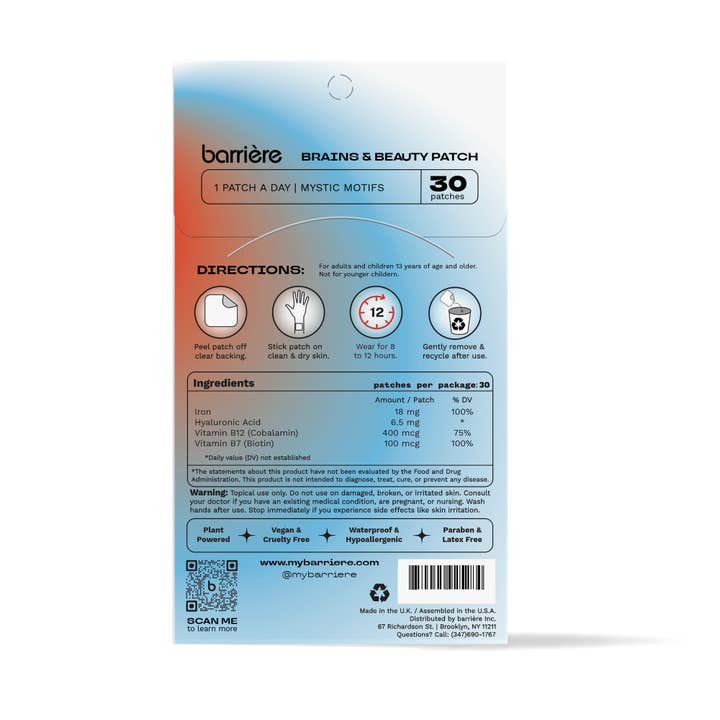 barriere - Wholesale Oral Supplement/Vitamin - Brains & Beauty Vitamin Patch 30pk- black mystical print