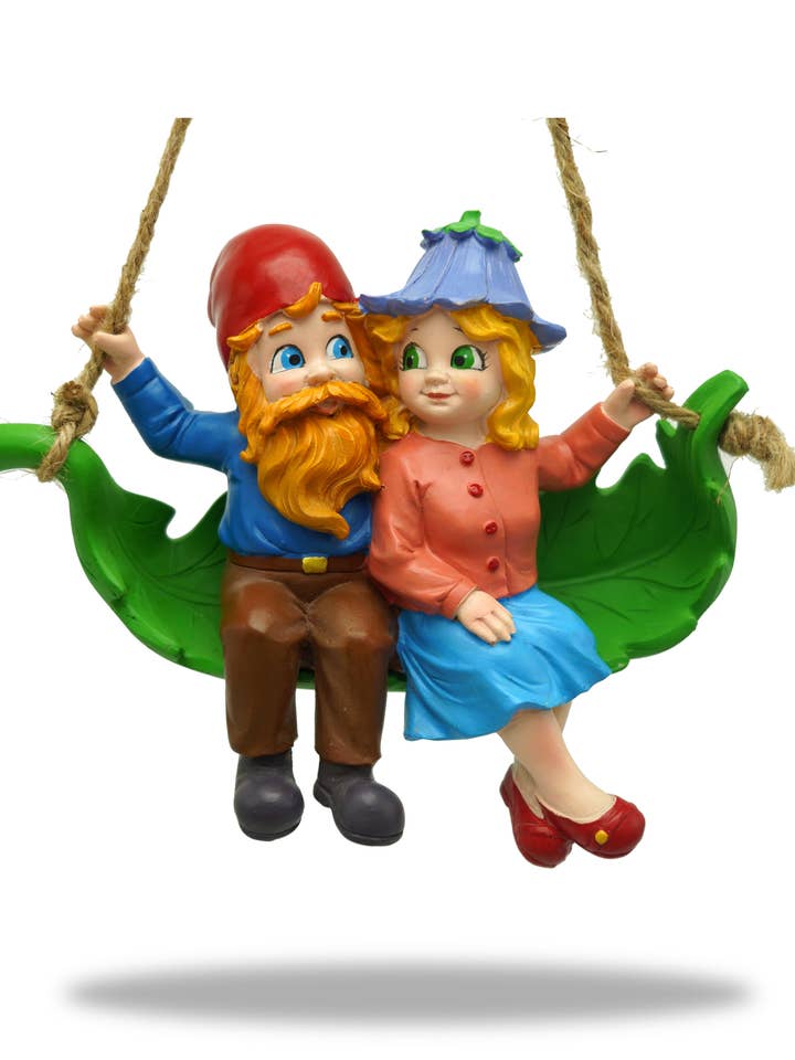Swinging Gnomes Couple Sitting On Leaf - BY MARK & MARGOT - FREE SHIPPING! for wholesale by By Mark & Margot