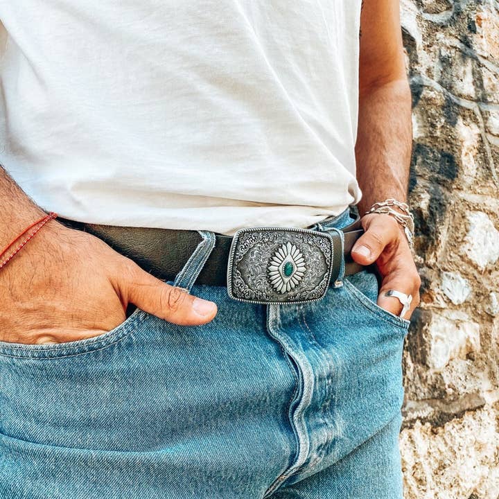 Christina Christi - Vente Ceinture – homme - Ceinture à boucle ethnique pour hommes, ceinture faite à la main, ceinture en cuir, pour hommes 1