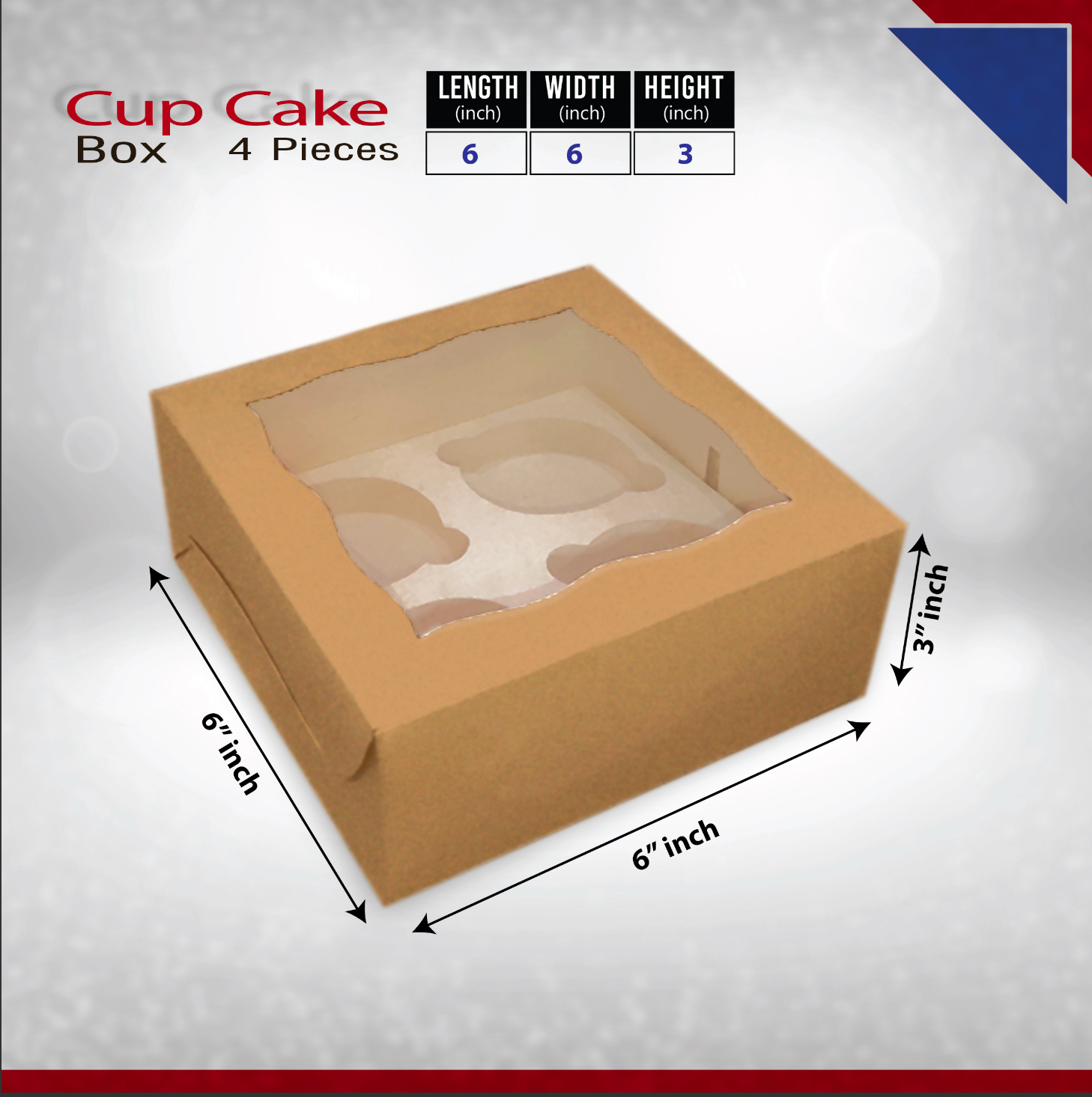Tennessee IMPEX - Wholesale Cupcake/Muffin Pan - Cupcake Boxes with insert for 4 Pastries (6x6x3 inch) Kraft1