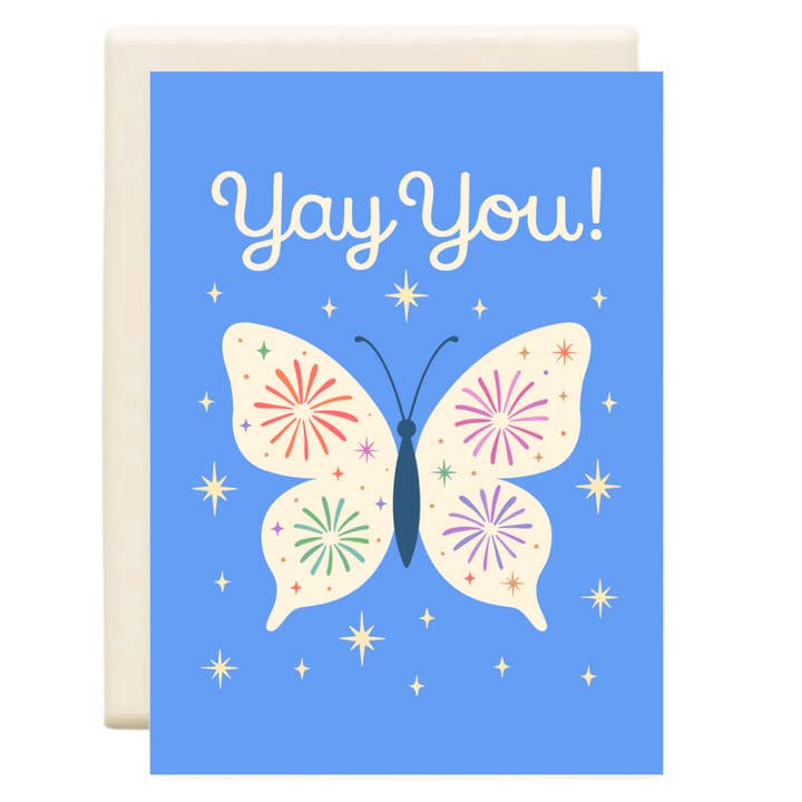 Firework Butterfly Yay You Blue | Baby Greeting Card for wholesale by Inkwell Cards