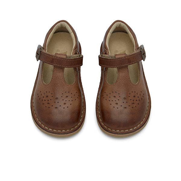 Young Soles - Wholesale Flats/loafers – Kids - Penny Velcro T-bar Shoe Tan Burnished Leather - KIDS1
