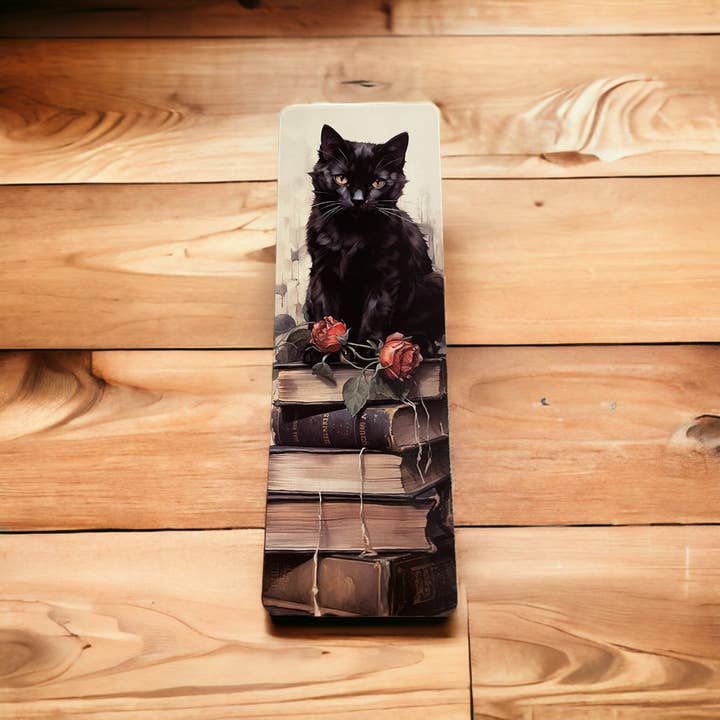 Lovely illustrated printed bookmark, Page Saver, Book Lover Gift, Cat on Books for wholesale by simply creative