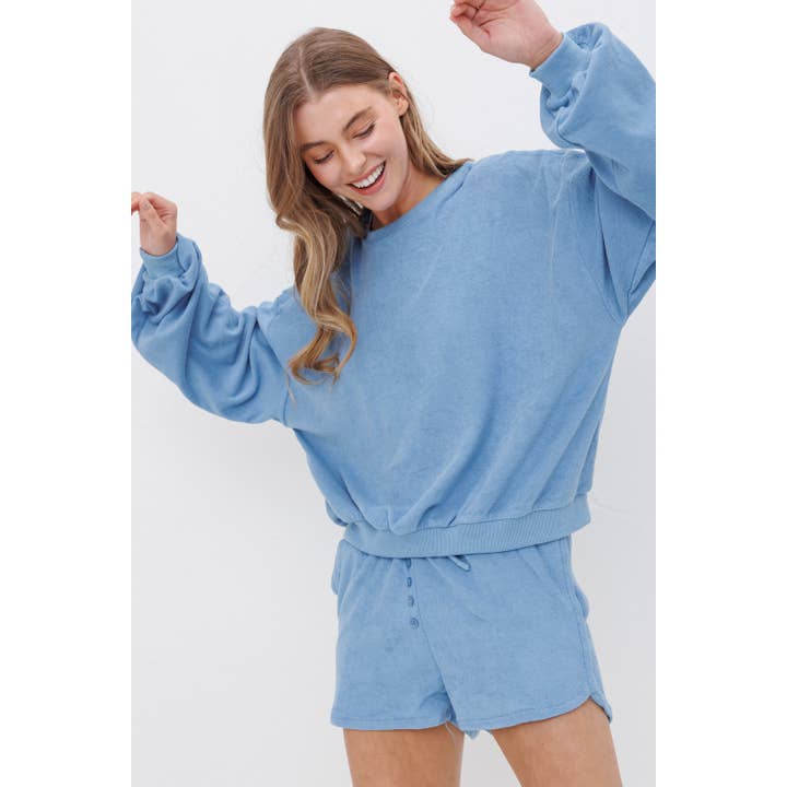 Sweet Generis - Wholesale Lounge Set - Women's - TOWEL FABRIC SWEATSHIRT AND SHORTS SET4