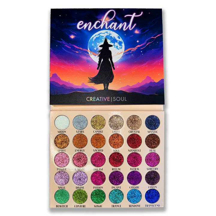 Fortryllet Presset Glitter Øjenskygge Palette for engroshandel hos Creative Soul Cosmetics