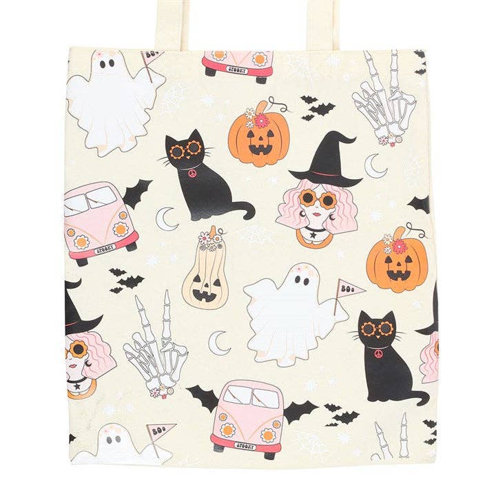 Something Different Wholesale - Wholesale Tote Bag - Women's - Groovy Ghost Halloween Print Polycotton Tote Bag2