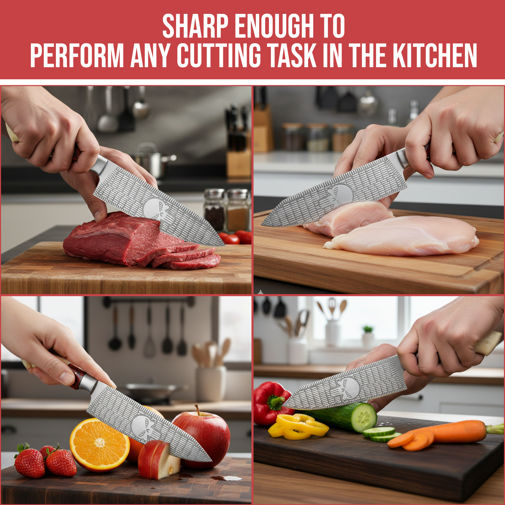 FH KNIVES - Vente Couteau de cuisine/multi-usage - Couteau de chef en acier inoxydable et étui en cuir, couteau de cuisine8