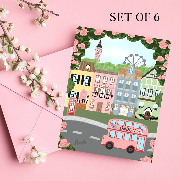 Rose Colored London | Note Card Set for wholesale by Oak Shore Collective LLC