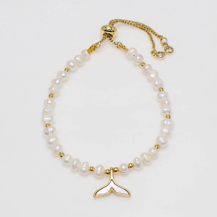 Freshwater Pearl Bracelet with Whale Tail Charm for wholesale by So... Silver Jewelry