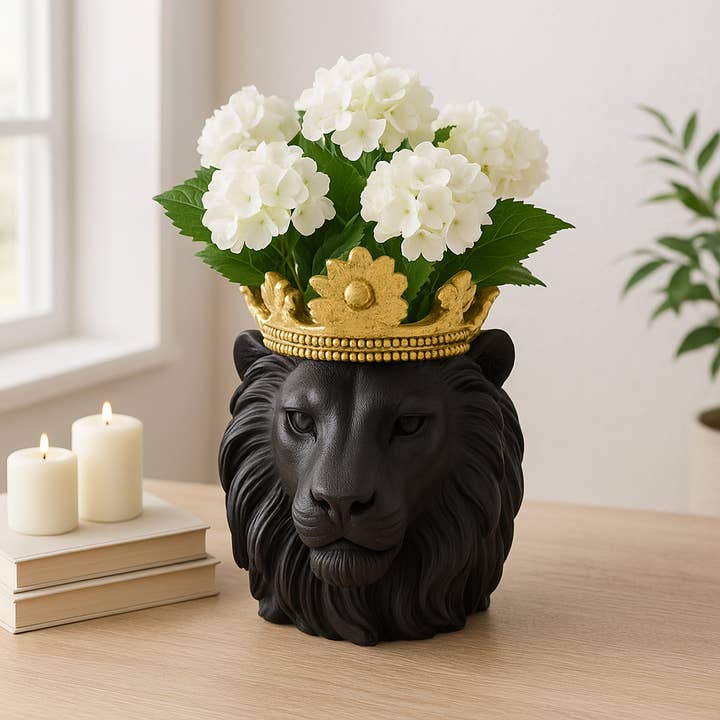Sagebrook Home - Wholesale Decorative Figurine - Resin Regal Lion Head Planter with Crown - Black, 9 in.2
