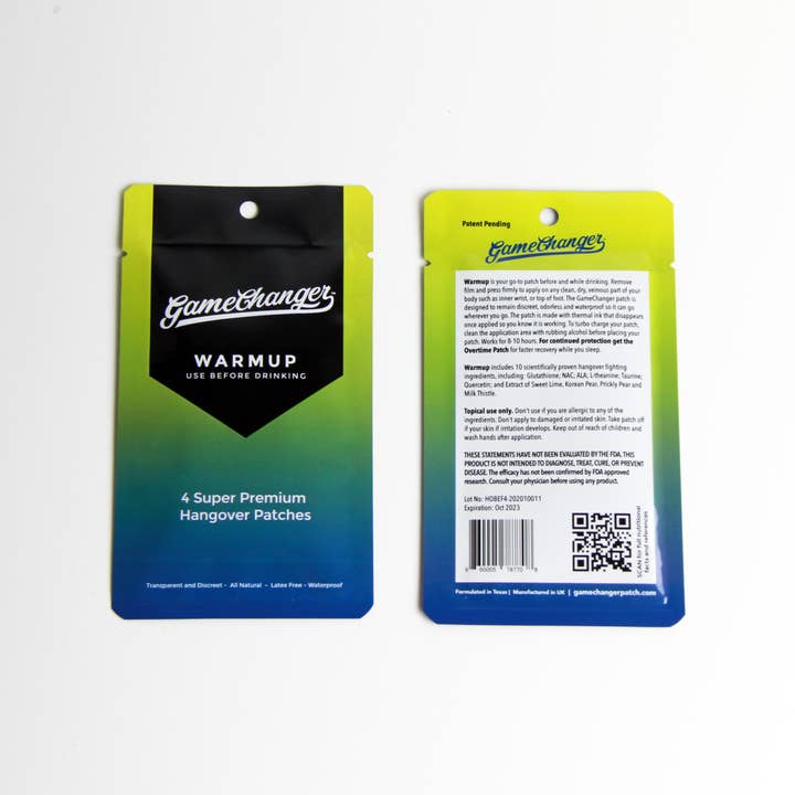 GameChanger Patch Co – wholesale First aid kit – GameChanger WarmUp Hangover Patches Retail Box Singles (50)